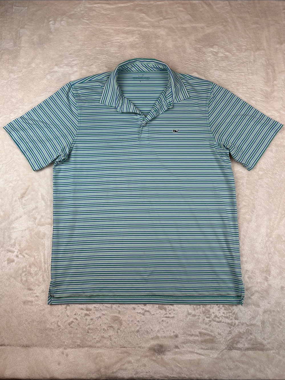 Vineyard Vines Size L Men's Blue White Green Striped Polo | Performance | Golf